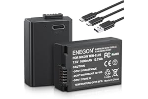 ENEGON Batterie di Ricambio Ricaricabili EN-EL25/EL25A con Ricarica Diretta USB-C 1600mAh(2-Pezzi) con Cavo di Ricarica Type-C 2 in 1 per Nikon Serie Z, Z50, Z30, Z FC,Nikon EN-EL25/EL25A,4241 e MH-32