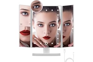 ZVO Specchio da Trucco con Luci, Triplo Ingrandimento 1x/2x/3x, Specchio Cosmetico per Vanità con 22 luci LED, Doppio Alimentatore, Specchio Cosmetico Portatile per Trucco e rasatura