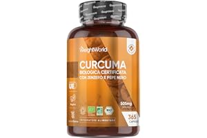 WEIGHTWORLD Curcuma Capsule Vegane, 365 Capsule (1 Anno di Fornitura), 1 al Giorno, Integratore Curcuma Bio con Pepe Nero Bio e Zenzero Biologico, 505mg per Dose, Privo di Glutine e Lattosio, Prodotto in Europa