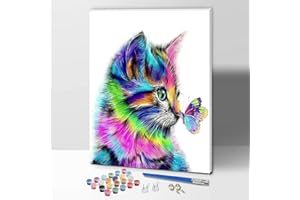 ifymei Dipingere con i Numeri per Bambini e Adulti Principianti, Kit Regalo da Disegno per Bambini e Bambine, Gioco Creativo per Bambini 6+ Anni - 30x40 cm - Con Telaio - Colorati Gatti e Farfalle