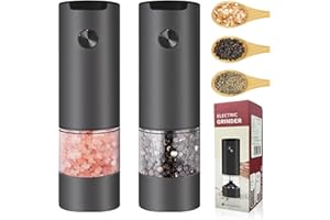 KLGFI Salz und Pfeffermühlen Elektrische 2er Set Batteriebetriebenen Gewürzmühle, LED-Licht und Einstellbarer Grobheit Schwarz