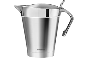 Emperial Gravy Boat with Lid | 1 Litre Stainless Steel Gravy Jug | Double Wall Insulated Thermal Serving Pot for Gravy, Custard, Cream & Sauces