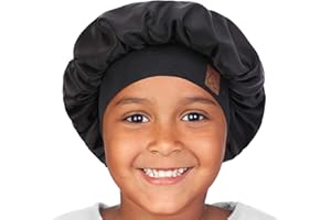 Hat Hut Bonnet de Sommeil en Satin pour Enfants - Bonnet de Nuit en Soie pour Cheveux Bouclés - Réglable pour Bébé