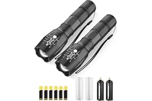Jovrun 2 Pack LED Torch 2000 Lumens, 6 x AAA Batteries Included, Zoomable Torches Led Super Bright Flashlight, Powerful Torches Battery Powered Water Resistant 5 Modes Mini Tactical Torch, Camping