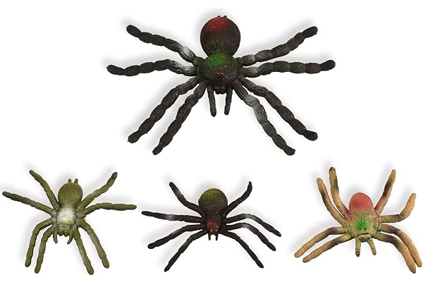 BOHS Realistisk Gummispindelfamilj, Mamma och 3 Spindelungar | 4 mjuka och stretchiga figurer med naturtrogna detaljer; takti