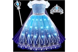 AUYAO LED Light up sukienka księżniczki dziewczynki, królowa śniegu, przebranie, świecąca peleryna, kostium księżniczki z akcesoriami, różdżka, korona, Halloween, Boże Narodzenie, Cosplay(100–150)
