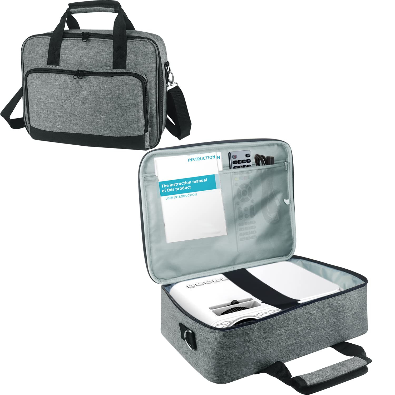 Boczif Projector Case, Portable Storage Travel Case with Laptop Compartment & Adjustable Shoulder Strap for Mini Projector and Accessories