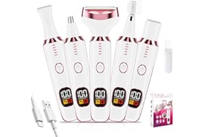 Tuocal Electric Lady Shaver for Women, 5-in-1 Wet and Dry Bikini Trimmer, Rechargeable Facial Hair Trimmer, Advanced Pain-Free Electric Razor for Bikini Line Face Legs Underarm Nose and Eyebrow