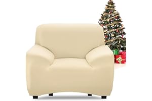 FIGOOO Sofabezug 1 Sitzer Stretch Sofabezüge mit Armlehnen Spandex Couchbezug Modern Anti-Rutsch Waschbar Sofa Protection Cover Schonbezug Couch(1-Sitzer,Beige)