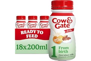Cow & Gate 1 First Infant Baby Milk Ready to Use Liquid Formula, from Birth, 200 ml, (Pack of 18)