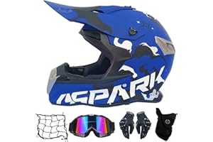 MRDEAR Motorrad Crosshelm Damen Motocross Helm mit Brille (5 Stück), Blau, Off Road Helm Kit Motorradhelm Schutzhelm für ATV Downhill MTB Sicherheit Schutz,L