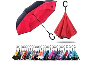 NNY Inc Double Layer Inverted Umbrella Cars Reverse Open Folding Umbrellas, Windproof UV Protection Large Self Stand Upside Down Straight Umbrella for Golf Women and Men with C-Shaped
