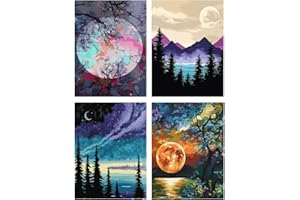LWZAYS Paint by Number for Adults,Moon Landscape Mountain Paint by Numbers for Adults Beginner,Without Frame Drawing Paintwork with Paintbrushes Paint Canvas Oil Painting（4 Pack 12x16 in）