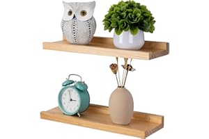 ‎GIEANOO Gieanoo Bilderleiste Holz, 2er-Set Wandregal Holz Massivholz Schweberegal Rustikale Holzregale mit Lippe kleines Bücherregal Wand Hängeregal Regalbrett für Wohnzimmer Schlafzimmer 30x13cm