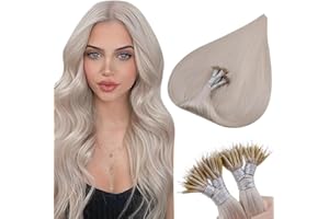 Hetto Hair Extensions Nano Human Hair 18 Inch Blonde Hair Nano Tip Hair Extensions Real Human Hair Straight Nano Beads Human Hair Extensions Invisible #60 Platinum Blonde 50g