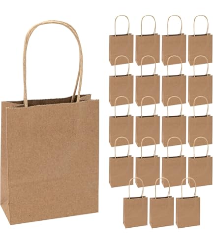 GIFTSAY 100 Pieces Brown Paper Bags with Handles - 15 x 8 x 21 cm Small Gift Bags for Wedding, Party Favours, Grocery, Retail and Birthday
