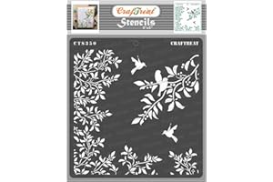CrafTreat Floral Stencils for Furniture Painting Vintage - Leaves and Branch Stencil - Size: 6X6 Inches - Leaf Stencils for Crafts Reusable - Branch Stencils for Painting - Bird Stencils for Craft