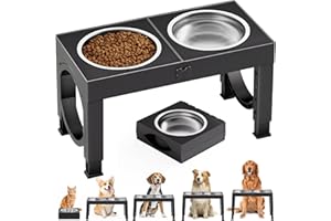 Aystkniet Raised Dog Bowls for Small Medium Large Dogs, 5 Height Adjustable Dog Bowl Stand to 8cm 23cm, 27cm, 31cm, 35cm, with 2 Stainless Steel Dog Food Bowl, Elevated Dog Bowls for Traveling