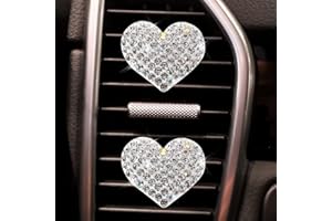 PLANTURECO 2 Pack Car Air Vent Clip Charms, Crystal Car Diffuser Vent Clip, Rhinestone Oil Diffuser Vent Clip, Car Fresheners for Women, Bling Car Accessories for Women – Stylish & Practical (Bling Heart)