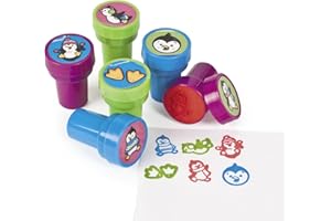 cama24com Kinderstempel Pinguin bunt und lustig 6 Stück Stempel Mitgebsel mit Palandi® Sticker