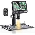 SZJMS Digital Microscope, 1080P 12MP 1600X with 30 LED Lights, 128GB TF Card, Black, Metal, IPS Touch Screen, Parfocal Lens, LED Light Source, 7 Inch, Windows/Mac/PC Compatible