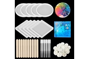 SWoob Resin Coaster Mould 10pcs Coaster Mould for Resin Square and Round Resin Moulds Siliconeresin Starter Kits Moulds for Craft DIY Resin Coaster with Makering Accessories