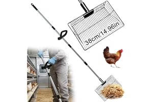 Porfoyo Stor kycklingspade, 38 cm 3-i-1 spade kyckling, justerbar silspade, kycklingströ spade Scooper med 150 cm handtag för att separera avföring och skräp från sand de hönsströ