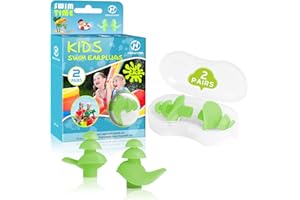 Hearprotek 2 Pairs Ear Plugs for Swimming Kids, Soft Silicone Reusable Kids Swim earplugs for Bathing and Other Water Sports (Free Temporary Tattoos Included) (Green)
