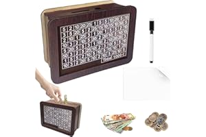 AOMAIGAD Salvadanaio in Legno per Bambini con Obiettivo di Risparmio e Numeri da Spuntare, Contatore per Aiutare a Costruire L'Abitudine (B-1000€)