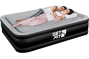 Get Fit Air Bed with Built In Electric Pump - Premium King Size - Blow Up Bed with 2 x Free Pillows - Elevated Inflatable Air Mattress for Outdoor, Camping, Tents - Black/Grey
