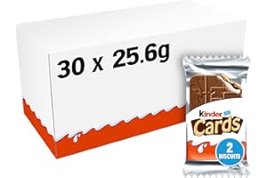 Kinder Cards Wafer Biscuit, Bulk Chocolate Gift Pack, Crispy Wafer with Creamy Milk and Cocoa Filling, Pack of 30 x 25.6g