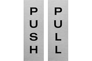 VIRO DISPLAY Slimline Aluminium Push/Pull Signs Twin Pack from ViroDisplay® – Brushed Silver 50 x 150mm – Durable Printed Surface – Self-Adhesive Fixing