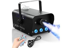 HOLDLAMP Máquina de Humo con Mando a Distancia Inalámbrico LED 7 Colores 500W Pequeña para Discoteca Fiestas Halloween Bodas Escenarios Navidad Actuaciones Disco DJ etc – Negro