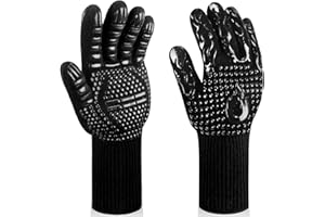‎HONGTAISHENG Grillhandschuhe Hitzebeständig 800°C mit Rutschfester Silikonbeschichtung, Als Kochhandschuhe Backofenhandschuhe Backhandschuhe Ofenhandschuhe für Backen Grillen Kochen (Reines Schwarz)