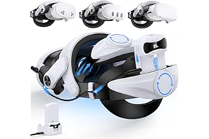 FANXIEAST Digital Display Head Strap for Meta Quest 3/3S/Meta Quest 2 With 15000mAh Battery Charging Base,VR Headset Oculus VR Headstrap Elite Strap Replacement for Oculus Quest 3/3S/2 Accessories