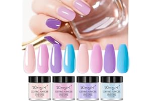CLY AMS Dip Powder Nail Kit Starter, Pastel Lavender Pink Glitter, 4 Colors Spring Summer Dipping Powder Set Classic All Seasons Tones French Nail Art