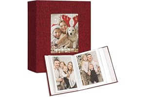 Vienrose Small Photo Album 4x6 holds 100 Photos 2 Pack, Mini Baby Photo Album Linen Cover for Gifts Wedding Family, Red
