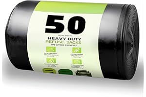 Stick Well 50 Pack Black Bin Bags, 100L, 33 Microns, Leak-Resistant, Eco-Friendly, Strong & Durable Recyclable Refuse Sacks, Bin Liners for Home, Office & Kitchen Waste Disposal