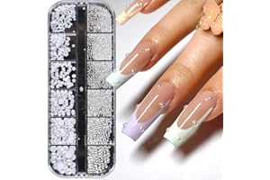 VJUYSW 1 Boîte Perle Nail Art Décorations, Petites Perles En Acier Inoxydable, Boules De Perles Demi-Rondes, Breloques Pour Ongles, Pour Décoration De Bijoux à Faire Soi-Même, Décorations D'Ongles
