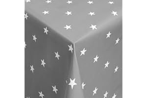 ‎MODERNO Wachstischdecke Wachstuch Tischdecke Gartentischdecke abwaschbar eckig 200x140 cm Sterne Grau Weiss