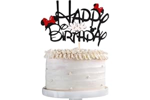SYKYCTCY 1 Stück Mini spiriert Tortendeko Geburtstag Glitter Mouse Happy Birthday Cake Topper mit Schleife, Maus Kuchendekoration für Baby-Dusche Kinder Party Geburtstag Kuchendeko Zubehör…