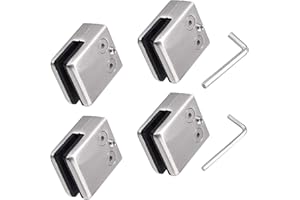 JINMINAMZ Lot de 4 pinces en verre en acier inoxydable 304 avec 2 clés hexagonales - Convient pour vitre de verre de 8 à 10 mm - Support en verre réglable-Dos plat pour balustrade escalier, main courante polie
