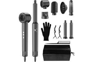 KITCANIS Air Styler 7 EN 1,Brosse Soufflante Hair Styler,Sèche Cheveux Ionique 140000 TR/MIM Avec Boucleur a Cheveux,brosse lissante,3 températures et 3 vitesses de vent Pour Lisser,Boucler les Cheveux