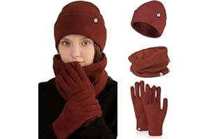 Nenkarn Hat Scarf and Gloves Set Ladies, 3 in 1 Hat and Scarf Set for Women, Thick Fleece Touchscreen Glove Knitted Cap Cold Weather Accessories Sets