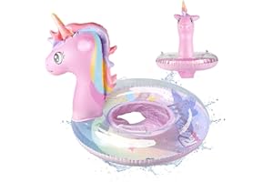 AIERRSON Baby Swimming Float Baby Swimming Ring Unicorn Toddler Swimming Float with Safety Seat Double Airbag Swim Rings Summer Baby Floats for Swimming 6-48 Months
