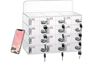 XDXINY Armario de almacenamiento para teléfono móvil con asa, cerradura, montaje en pared de aluminio o de gestión de escritorio, adecuado para escuela, oficinas (transparente B, 12 ranuras)