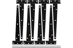 GOYADA 8pcs 25cm Charnières de Porte en T, Charniere Porte Lourde en Métal Galvanisé, Charnières en T Noir 10 Pouces avec Vis pour Portes de Hangar, Portes de Jardin, Fenêtres