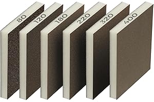 STEBRUAM Lot de 6 éponges de ponçage, 80/120/180/220/320/400, 6 spécifications différentes, lavables et réutilisables, Lot de Papier abrasif pour métal, Bois et Mur