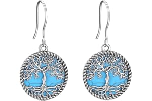 YAFEINI Drzewo życia kolczyki srebro sterling drzewo życia turkusowe zwisające kolczyki dla kobiet biżuteria