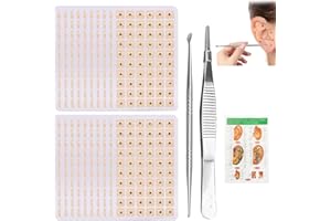 PLUVYZE 1200pcs Akupunkturpflaster Ear Seeds Acupuncture Akupunktur Sticker Ohr Meridiane Öffnen Und Körper Und Geist Entspannen mit 1 Edelstahlsonden 1 Pinzetten 1 Ohrakupunkturpunktkarten